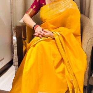 Yellow Satin Crepe Saree